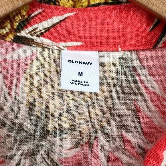 Old navy shirt dress women's M coral linen pineapple print short sleeve tropical - Picture 6 of 8